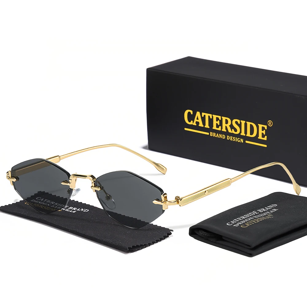CATERSIDE Herren-Sonnenbrille ohne Rahmen, hochwertiger Polygon-Metallrahmen, Y2K-Sonnenbrille, Damen-Party-Outdoor-Brille, UV400 – Detail 10