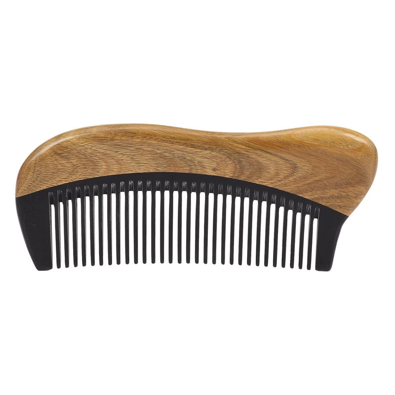 

Natural Green Sandalwood Hair Comb - No Static Wooden Fine Tooth Black Buffalo Horn Comb (Green sandalwood)