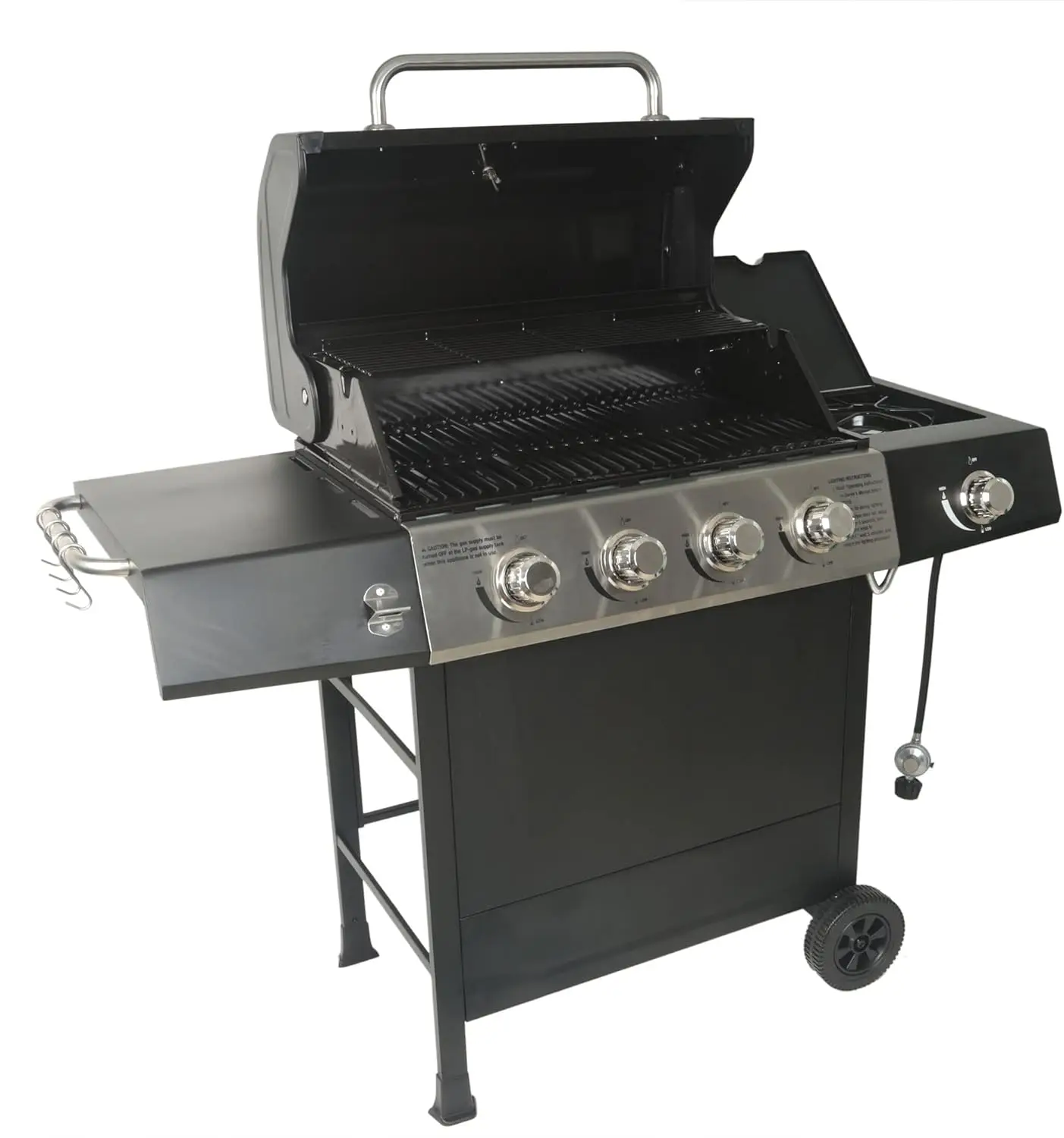 

Boss 4 Burner Propane Gas BBQ, Portable w/ Lid, Wheels & Side Shelves, Black - Grilling Accessories and Equipment for Camping,