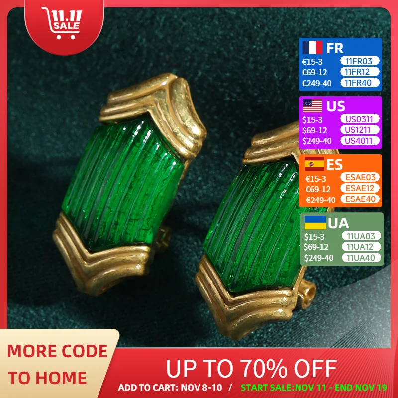 

Vintage Pattern Green Earrings Studs Glass Geometry For Woman Luxury Designer Jewelry Antique Gold Color Valentine Day Gif 2025