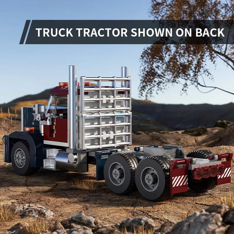 미국 트럭 운송 컨테이너 트레일러 빌딩 블록 MOC 운송 카트 자동차 모델 벽돌 퍼즐 장난감 어린이 및 성인용 선물