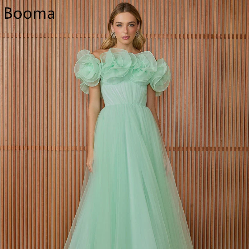 

Booma A-Line Prom Dresses Off The Shoulder Formal Gowns for Women Tulle 3D Flower Evening Dress Customized 2025