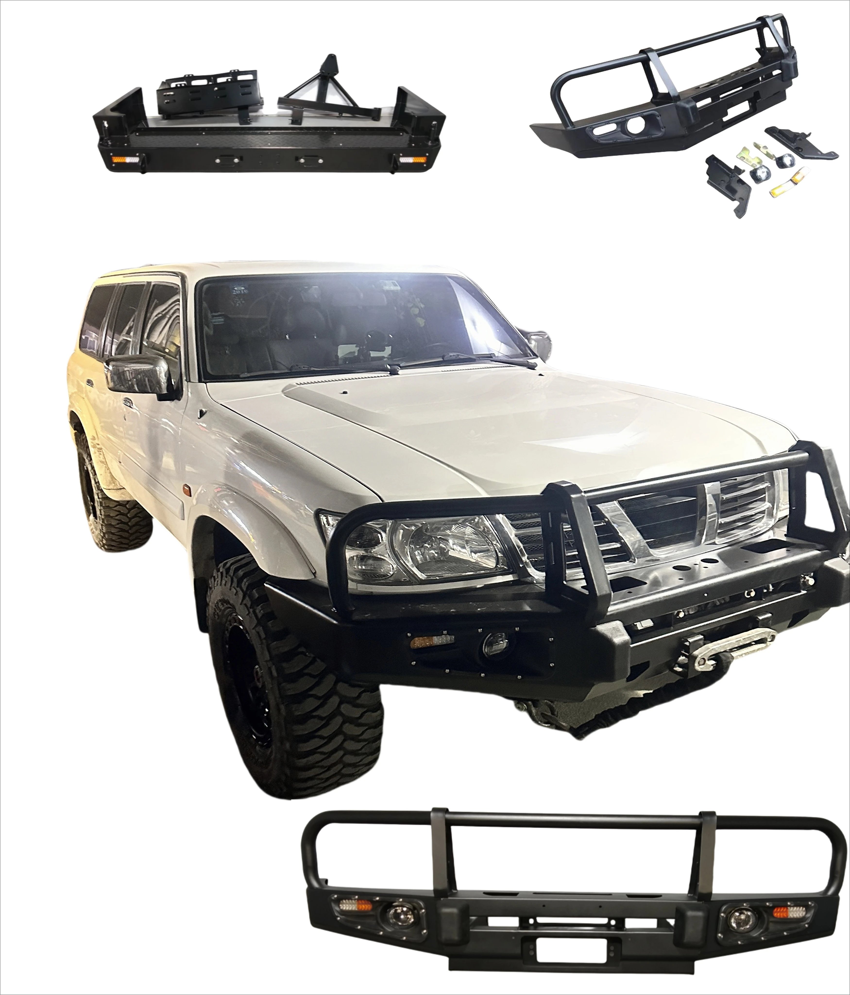 

New 4x4 Offroad Rear Bumper With Bull Bar For Nissan Y61 Patrol Includes Fog Light Cut-Outs Accessory