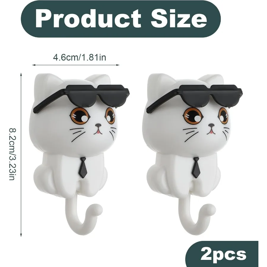Puh الحرة لطيف مفتاح حامل للجدار القط السنانير الحائط لطيف القط خطاف المفاتيح 2 قطعة القطط الكرتون في النظارات الشمسية الجاذبية هوك لاصق C #3
