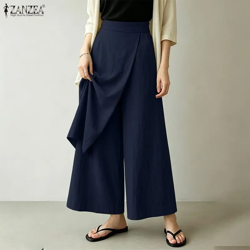 

ZANZEA Fashion Women Pants Summer Spring Solid Color Loose Female Wide Leg Pants Casual Long Trousers Streetwear Bottoms