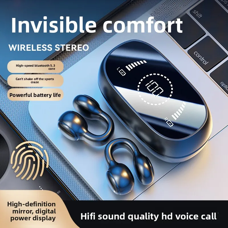Bluetooth Headphones, M47 Clip-on Bone Conduction, Long Battery Life With Digital Display, For Sports And Outdoor Activities