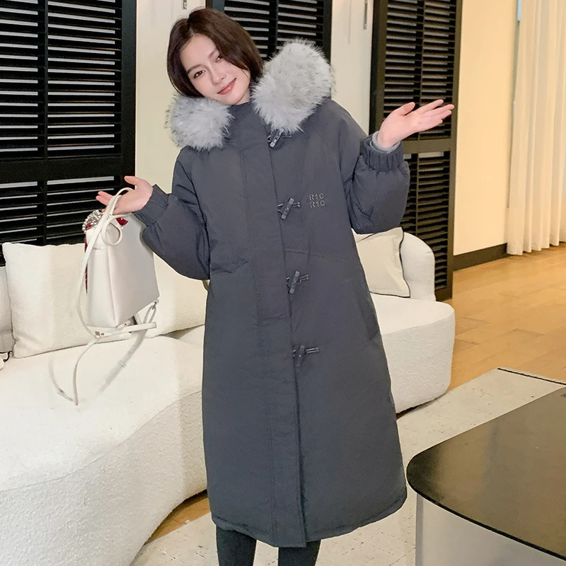 

Long Down Cotton Padded Jackets 2025 Winter Thick Warm Fluffy Big Fur Collar Women Parka Coats Long Sleeve All-match Fashion New