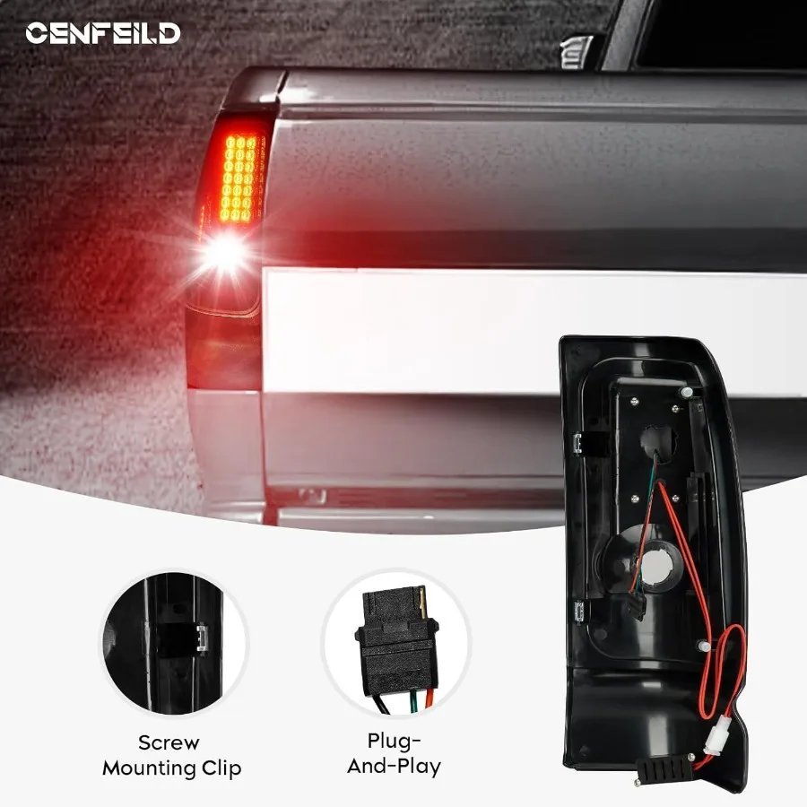 مجموعة مصابيح خلفية LED + مصباح بضائع الفرامل الثالث الثالث مناسب لـ 1994-2001 دودج رام 1500، لـ 1994-2002 دودج رام 2500 3500 خلفي T
