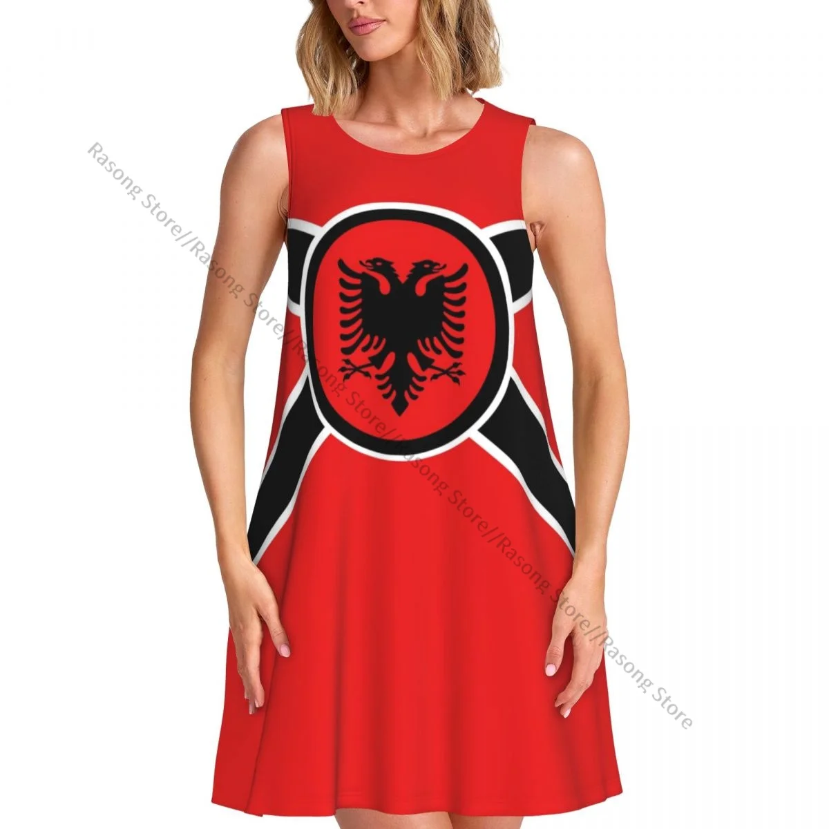ชุดสตรีธงแอลเบเนียพิมพ์ฤดูร้อนลําลองเสื้อยืดชายหาดปกคลุมชุดถัง