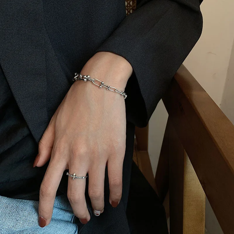 Sam panda 925 Sterling Silver Retro Trendy U-shaped Horseshoe Bracelet for Women Men Vintage Handmade Hasp Bracelet 2021 New - Image 4