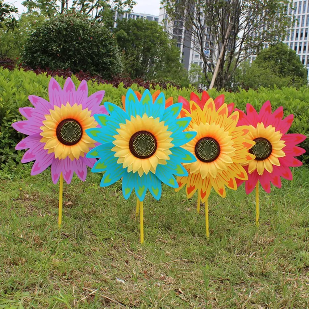 1/6Pcs 28cm Sunflower Pinwheel With Stake Lawn Decoration Easy To Install Colorful Flower Wind Spinner Sunflower Windmill Toy