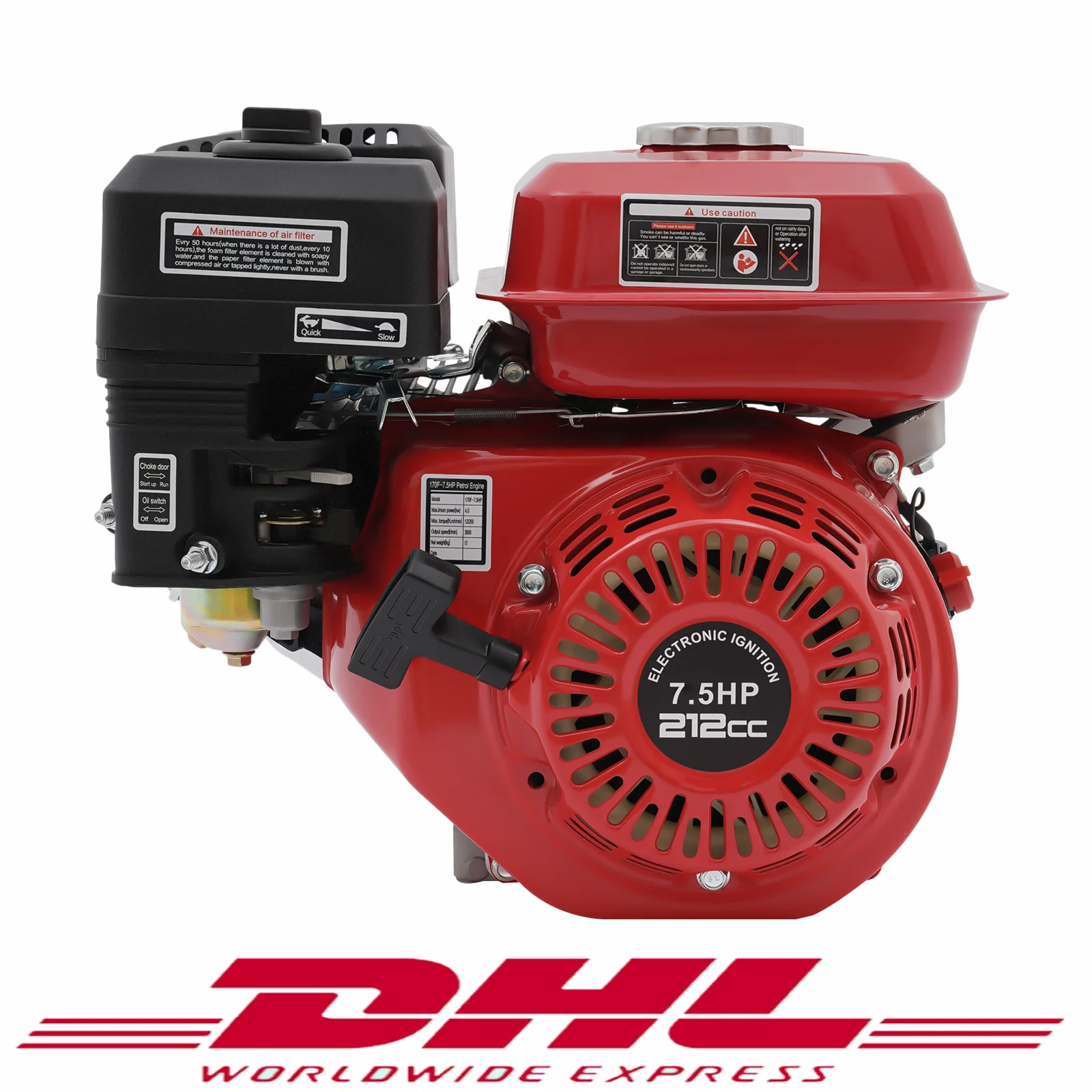 4-Takt-Benzinmotor 4000 W 7,5 PS Standmotor Go-Kart-Generatormotor 20 mm Welle 208 CC