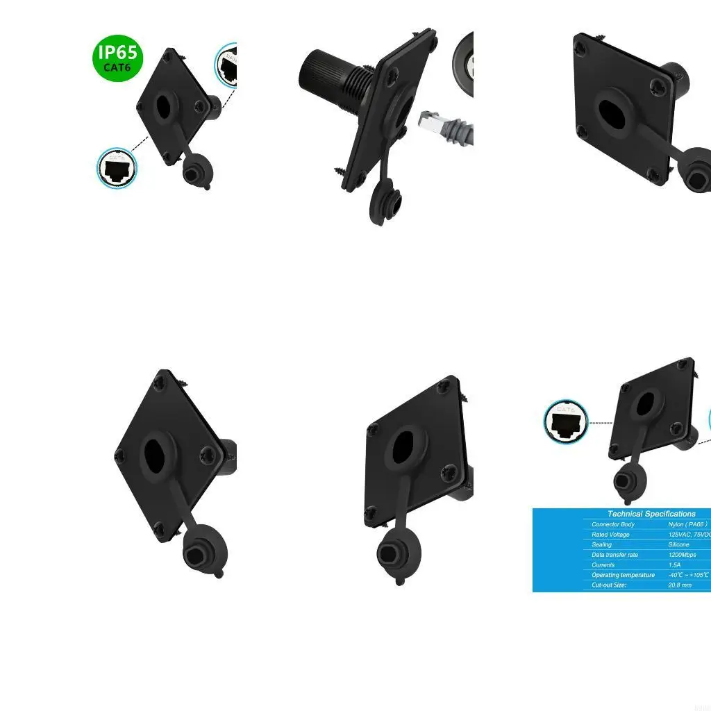イーサネットバルクヘッドカプラー-cat6-rj45-メス-メスパネルマウント、カバーキャップおよび車両ハウジング用スクエアマウントプレート付き-896c