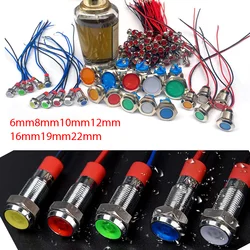 6mm 8mm 10mm 12mm 16mm Metall LED Warnleuchte wasserdichte IP67 Signallampe Pilot drähte Schalter 3V 5V 12V 220V rot blau