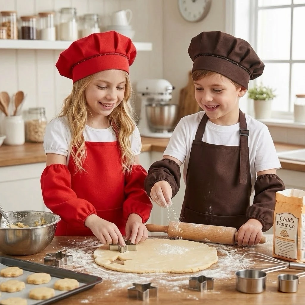 Kids Apron Hat And Sleeves Big Pocket Kitchen Baking Painting Cooking Kindergarten Eating Bib for Children Print LOGO