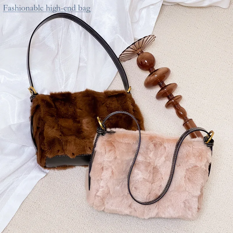 

2024 New Women Genuine Leather Women's for Mink Fur Shoulder Crossbody Bag Light Luxury Cowhide Hand-held Handbags High Quality