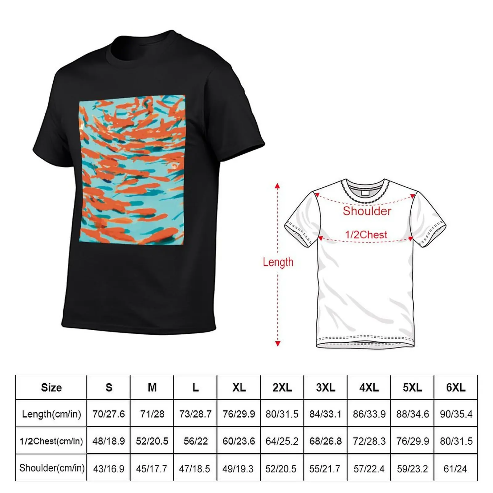 fish swarm bright blue orange T-Shirt street wear tops plus size tops vintage graphic tee cotton t shirt men