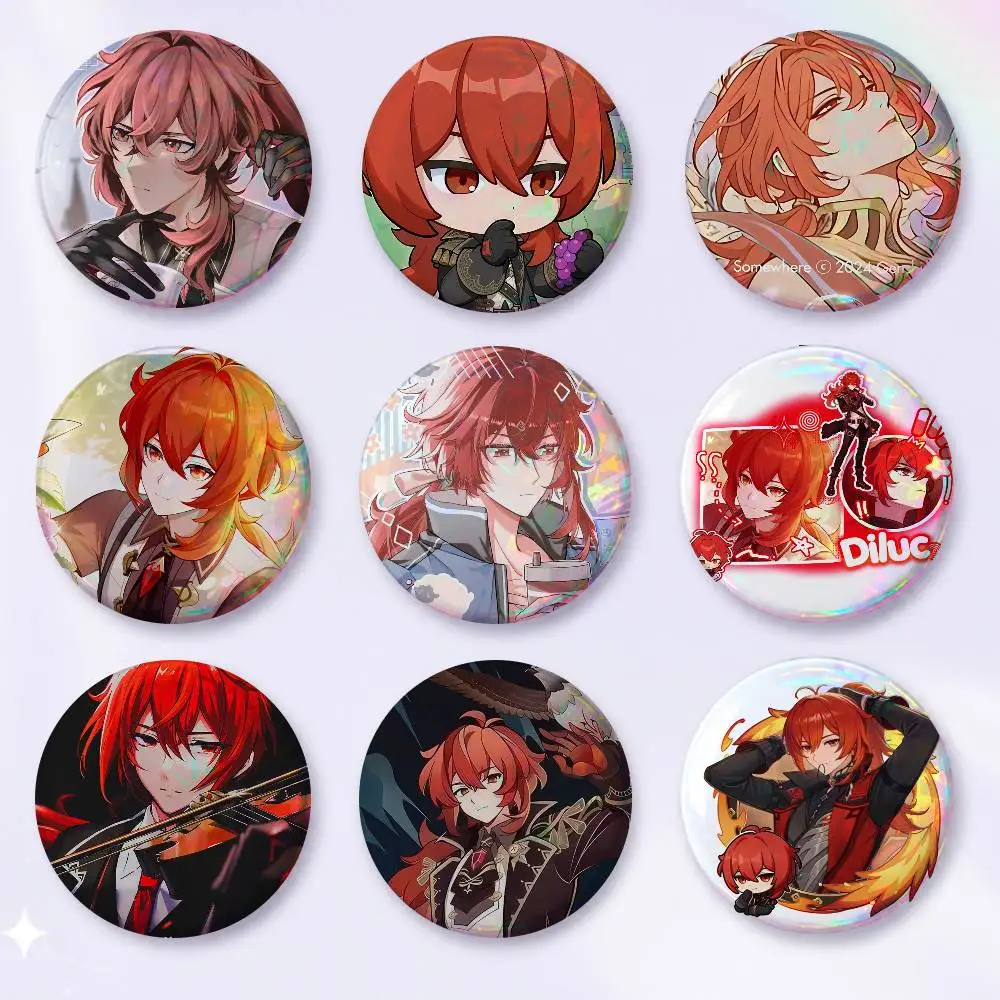 A-D-Diluc R-ragnvindr GI Anime Round Badges, Brooches, Clothing Accessories, Birthday Gifts, Anime Conventions