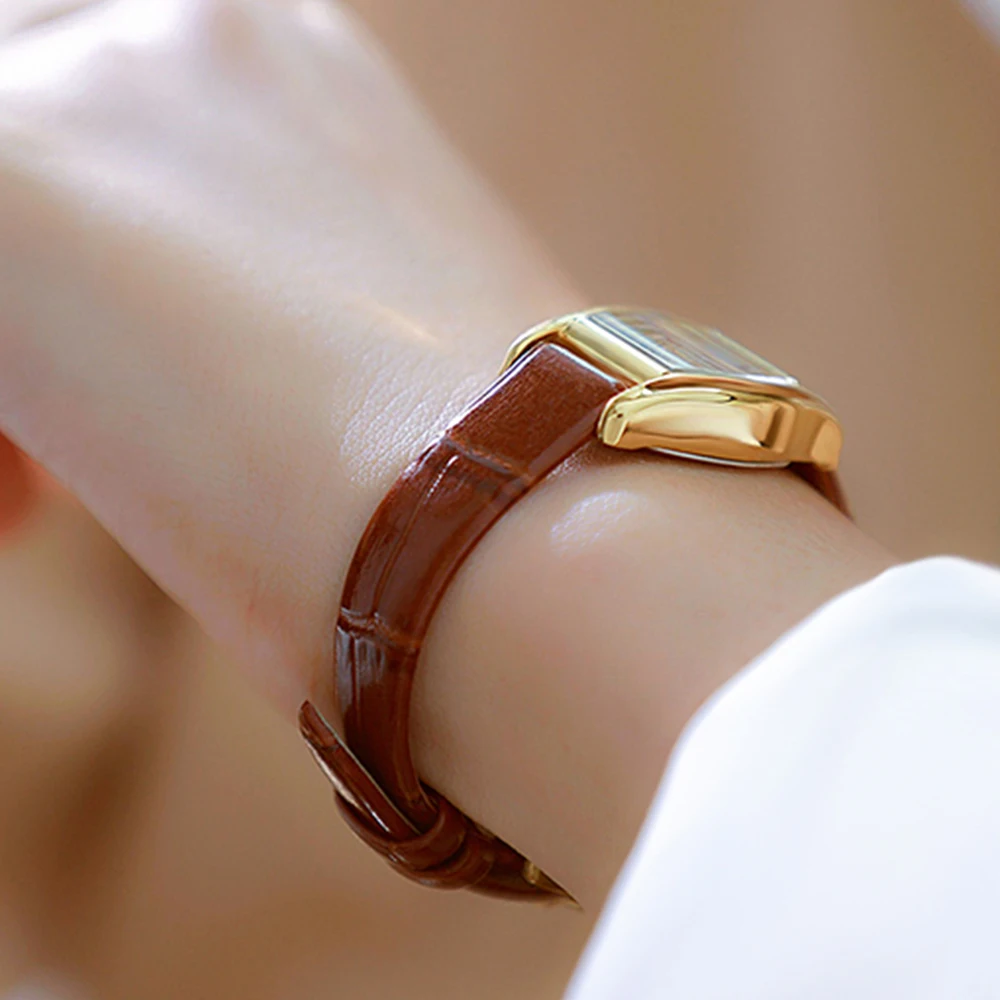 Легкие роскошные женские кварцевые часы с кожаным ремешком, винтажные женские наручные часы, водонепроницаемые женские часы с квадратным циферблатом