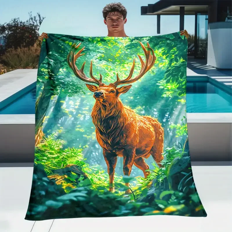 

Forest Deer Pattern - Flannel Blanket - Warm and Soft, Suitable for Bed, Office, Home, Sofa, Halloween and Christmas