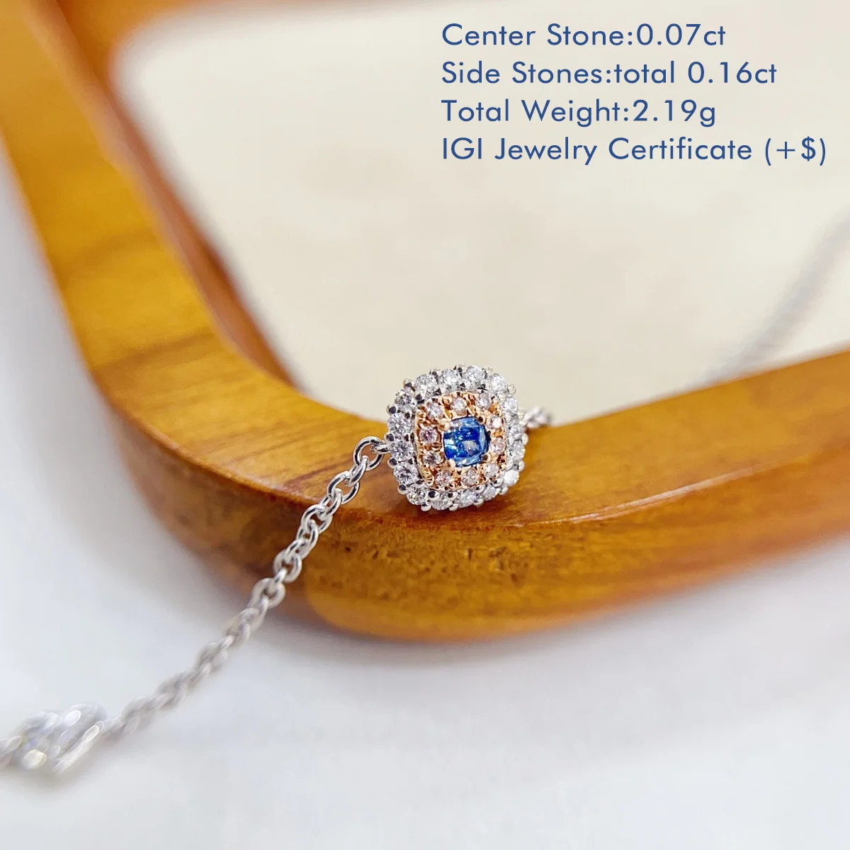 Blue Cushion Natural Diamond Bracelet 18K White Gold Luxury Round Diamond Halo Style Natural Diamond Bracelet Gift For Women