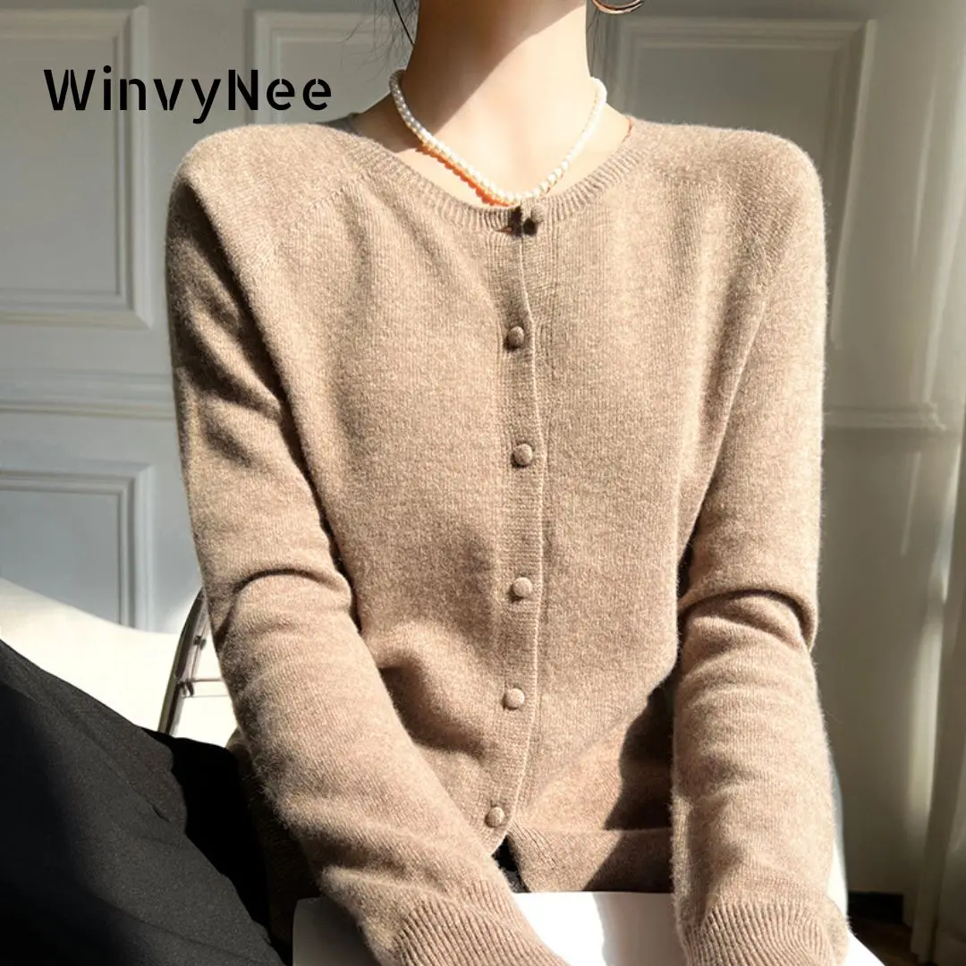 

WinvyNee Women 100% Wool Cardigans Sweater Solid Casual Warm Outerwear Knitwear Tops 2024 Autumn Winter Women Clothing B1263018