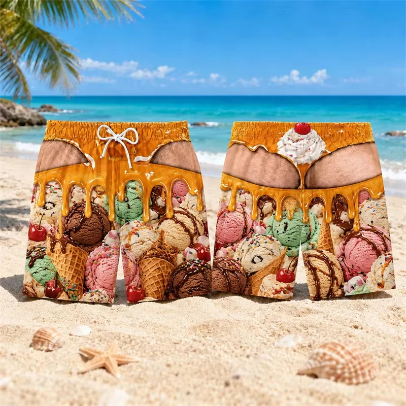 Fake Buttocks Pattern Men's Swim Shorts Novelty Delicious Food Printed Beach Shorts Party Beach Shorts Party Gift For Friends