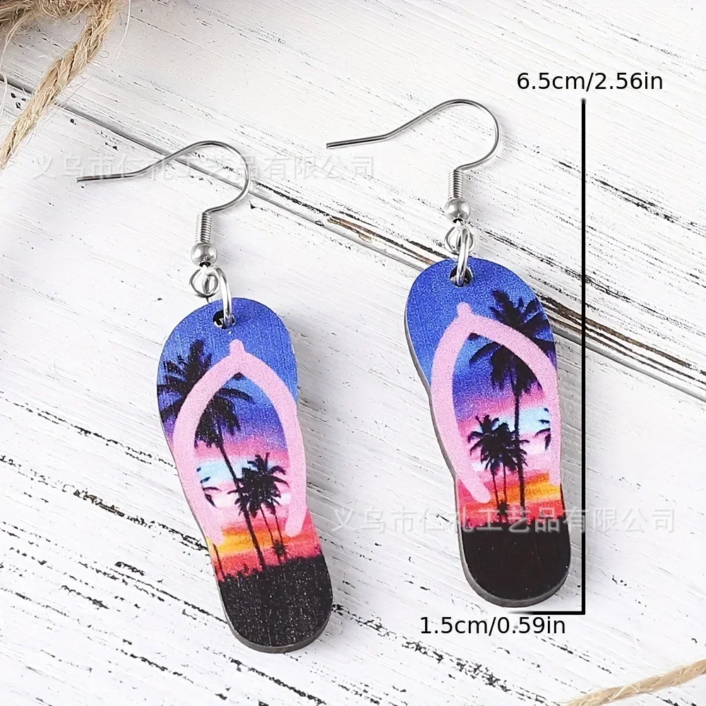 

Sunset Beach Ocean Waves Creative Personalized Slippers Earrings For Ladies Summer Novelty Fun Earrings Girls Graduation Gift