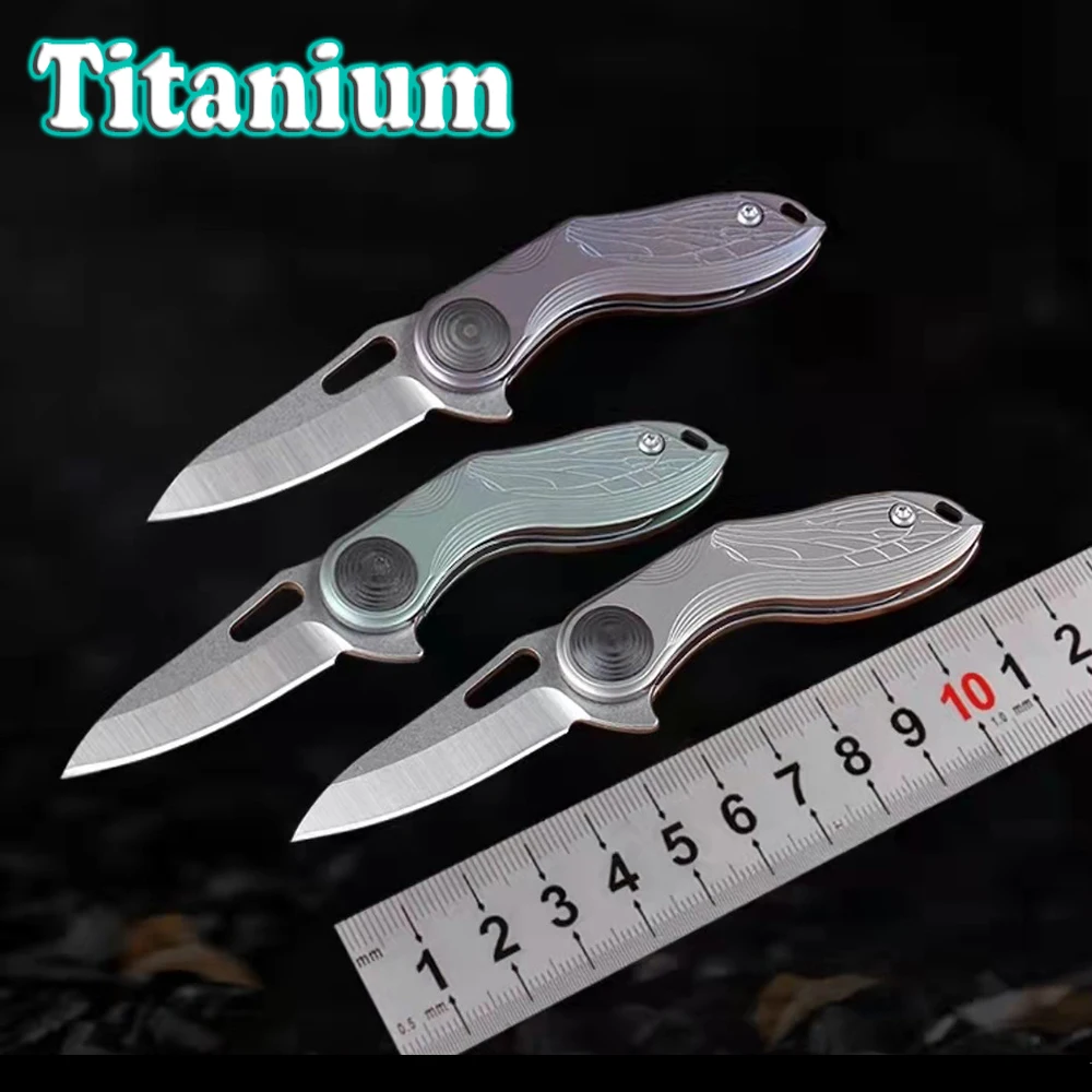 Outdoors High Hardness D2 Steel Mini Titanium Alloy Folding Knife Portable EDC Pocket knives Open Express Self-defense Hand Tool