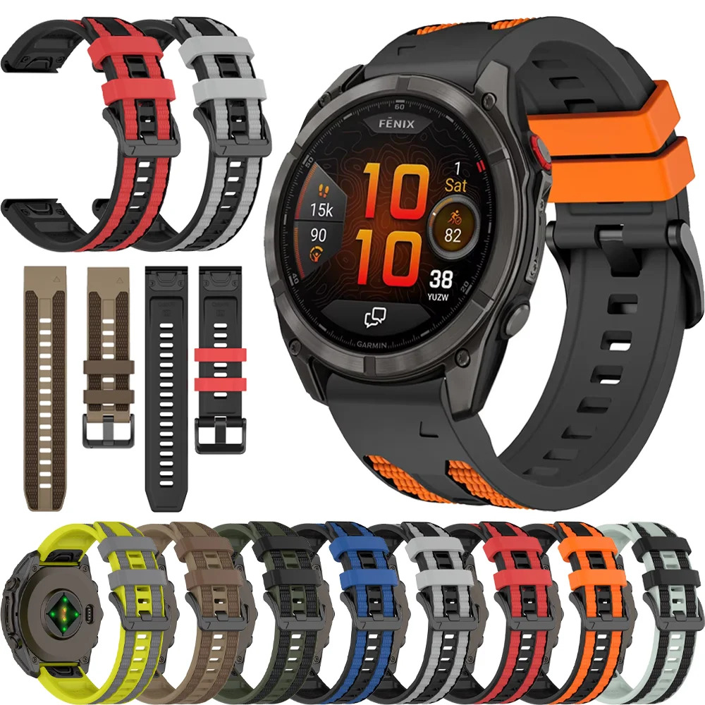 Quick Fit 22mm 26mm Two-tone Silicone Strap for Garmin Tactix 8 Quatix 8 Fenix 8 51/47mm 7 Pro-X E Enduro 3 Garmin 970 Bracelet