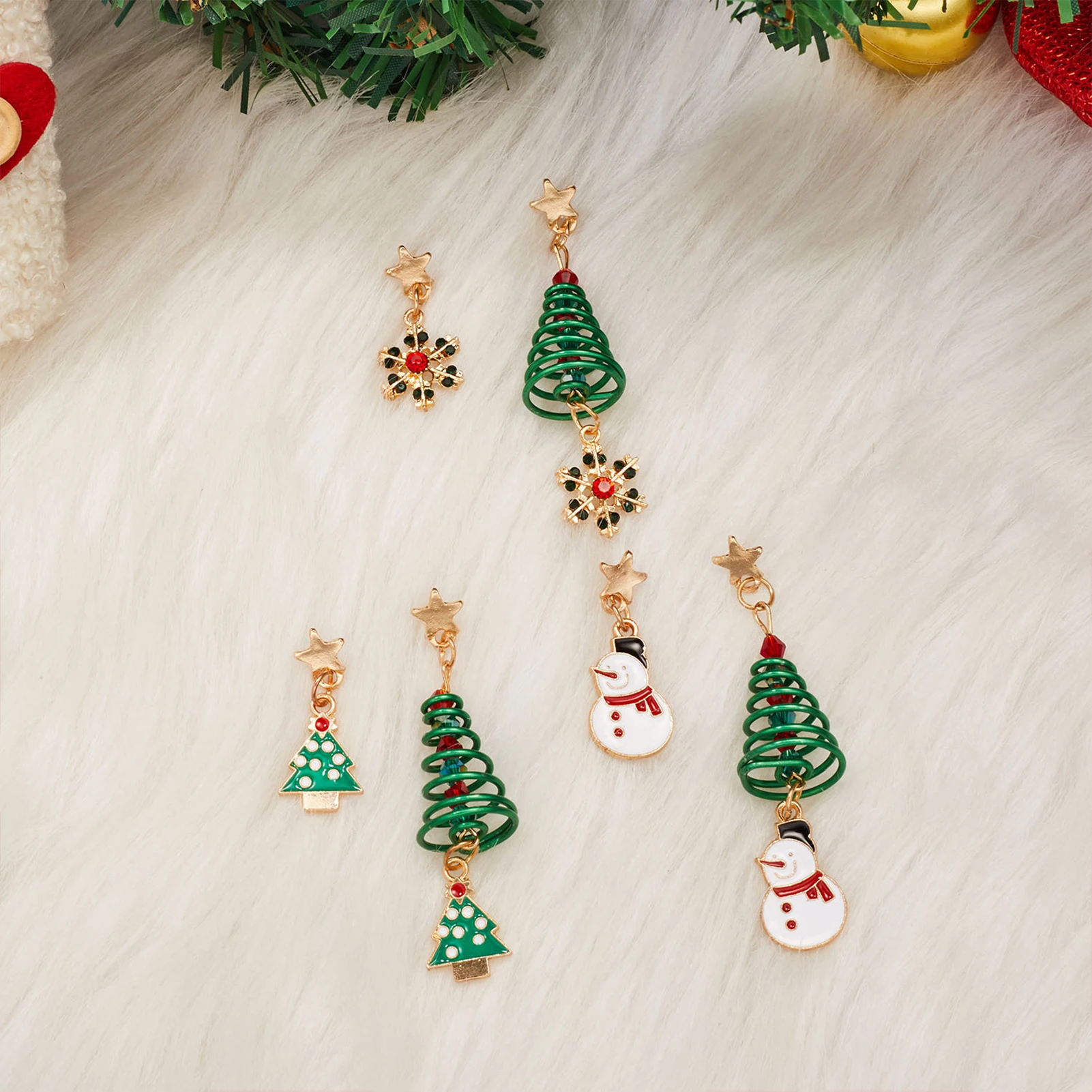 Christmas Drop Earrings Ear Decorations Asymmetrical Christmas Tree Jewelry for Birthday Stage Party Show Dress