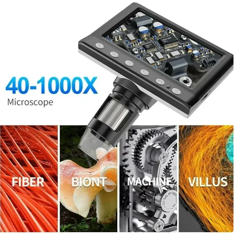 4.3 In LCD Digital Microscope 40-1000X Soldering Microscope for Error Coins USB Magnifier Micro Microscope with 8 LED High Stand