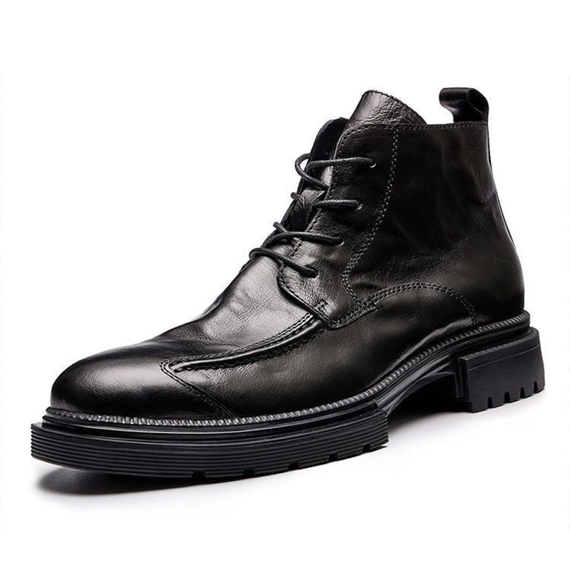 New Leather Boots Men Zip Lace-up High Top British Fashion Men Fashion Vintage Business Dress Boots Men Boots Platform Men Shoes