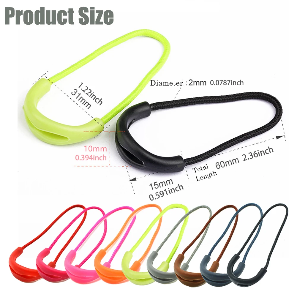 U Shape Zipper Pulls, Mixed Colors, Pack of 10, Cord Loop Zipper Extension for Cord, Backpacks, Jackets, Traveling Cases, Luggag