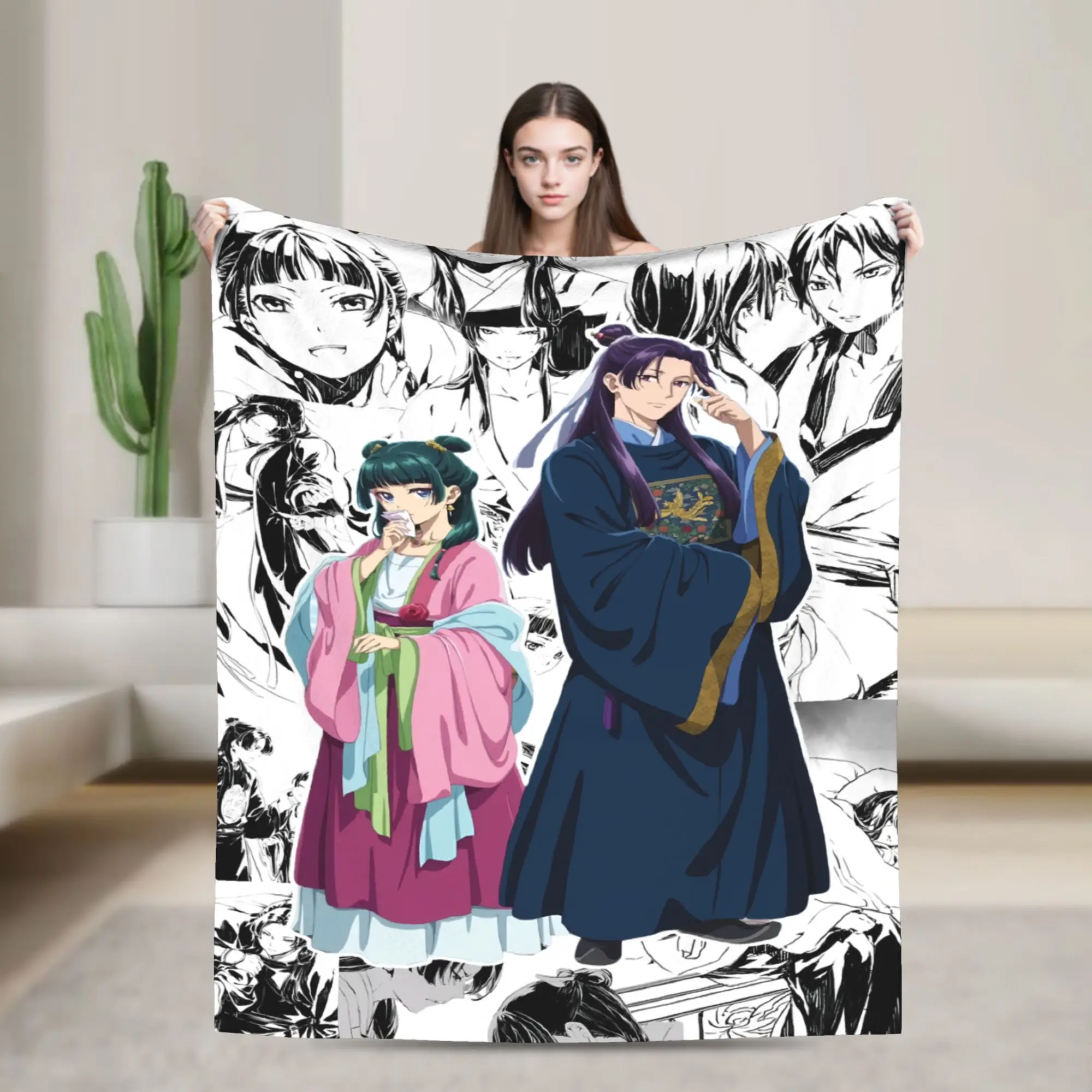 The Apothecary Diaries Anime Knitted Blankets Flannel Maomao Jinshi Ultra-Soft Throw Blankets for Bedding Couch Bed Rug