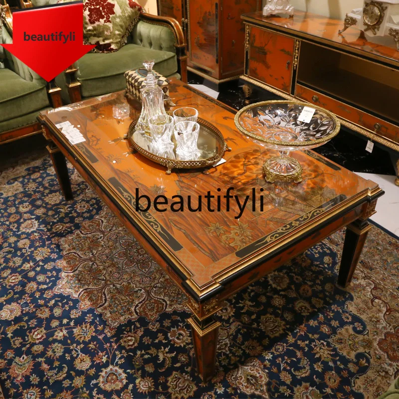 

A16 Hand-painted Heavy Craft Gold-painted Art Luxury Coffee Table European French Chinese Style Gold Foil Villa