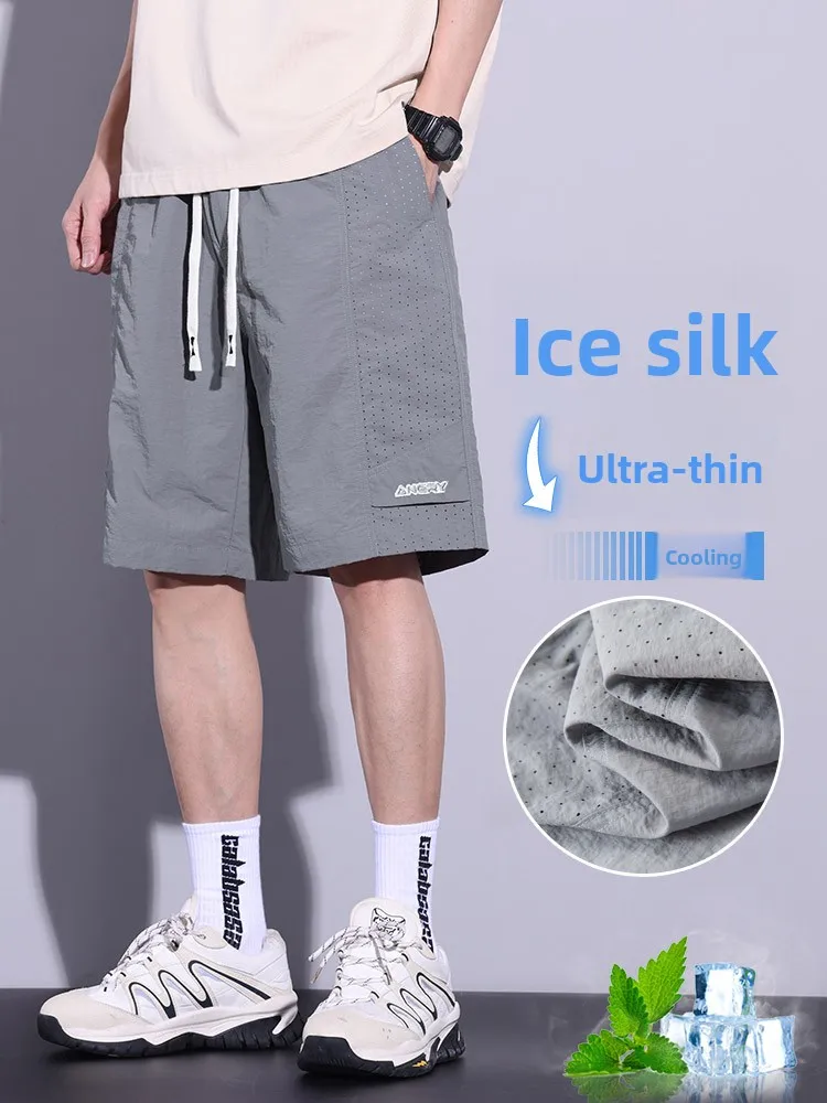 

Мужские шорты из ледяного шелка: летние, тонкие, повседневные, свободного прямого кроя, быстросохнущие, спортивные, средней длины, модные, молодежные, стильные