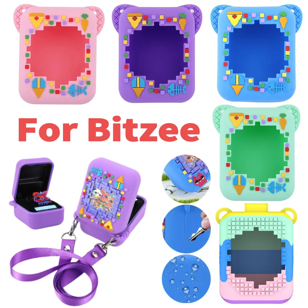 Silikon-Tragetasche mit Trageband, schützender Aufbewahrungshalter, Anti-Drop-3D-Lebensmitteldruck für Bitzee Virtual Electronic Pet