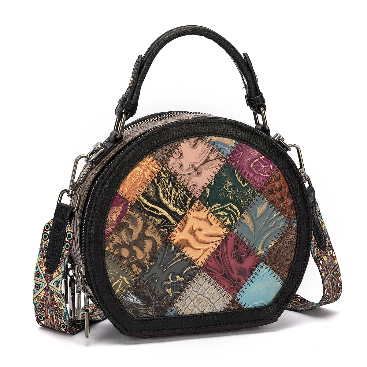 

2025 Vintage Shoulder Crossbody Bag For Women Luxury Floral Print Bag Large Capacity Round Handbags Ladies Commuter Travel Bag