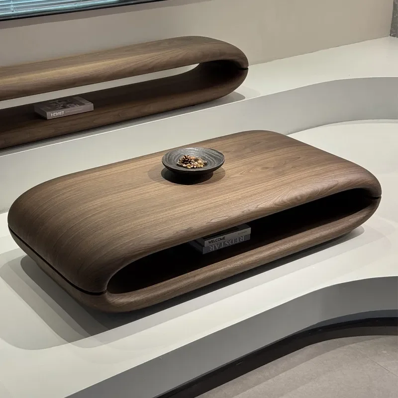 

AADouble-layer coffee table living room home black walnut minimalist high-end feeling