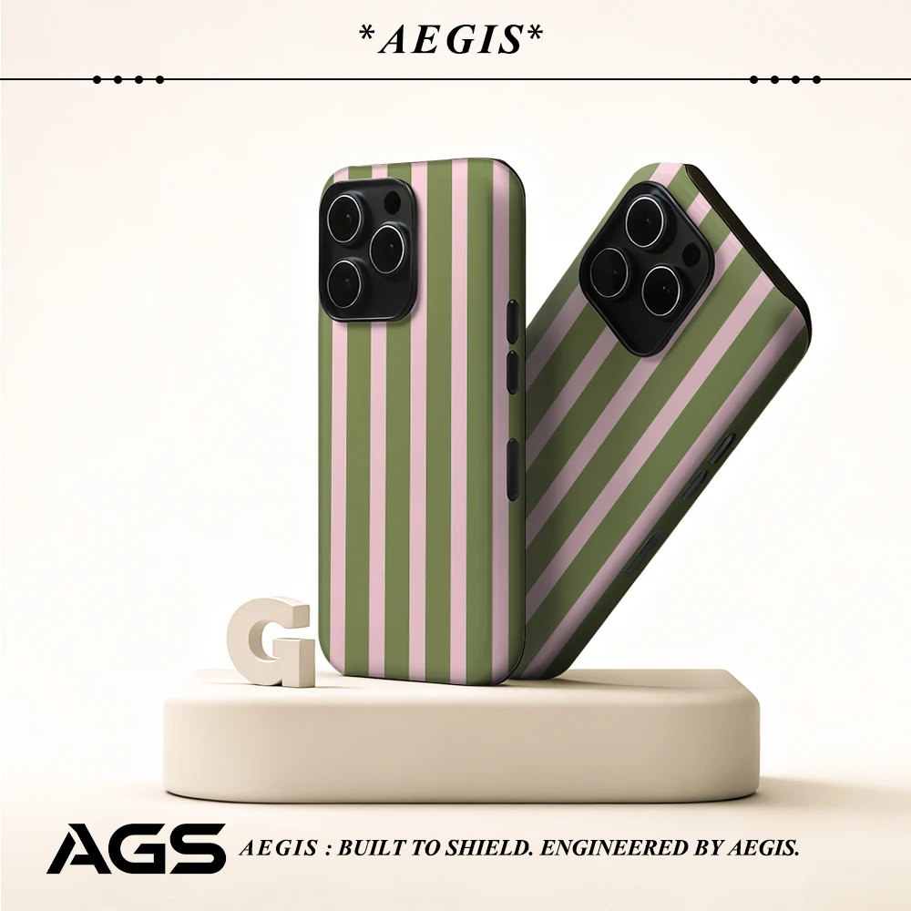 Rosa und grün gestreifte Handyhülle für magnetische Handyhülle für iPhone 17 16 15 14 13 Pro Max Plus, einzelne doppelschichtige robuste Hülle