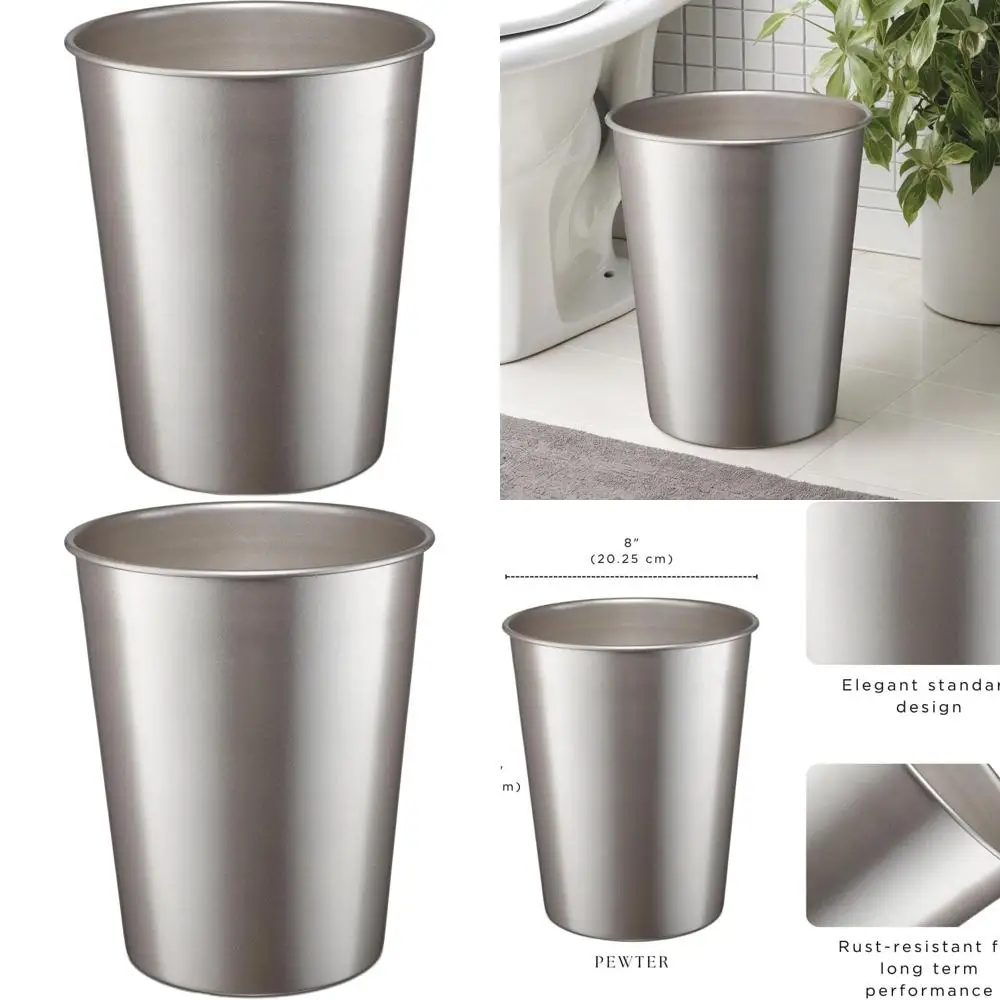 

Stylish Pewter Wastebasket for Bathroom, Bedroom, and Office - Decorative Small Trash Can with Durable Design