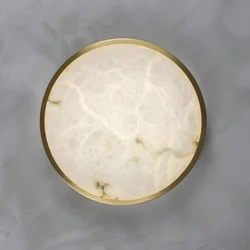 Simple Design Round Marble Stone Ceiling Lights Elegant All Copper Light Fixture