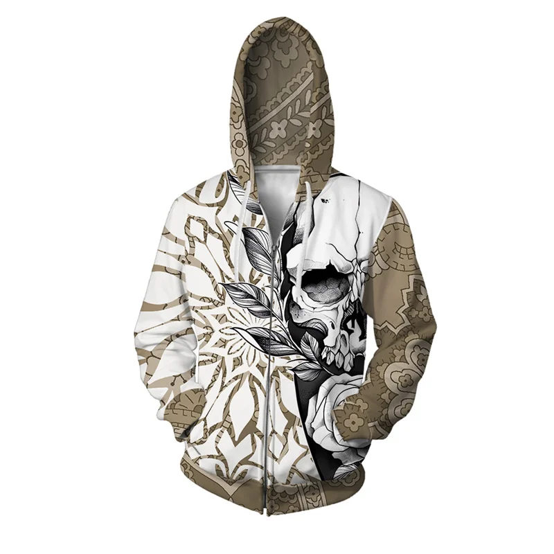 Skull Sickle Death Pattern Zipper Hoodie For Men Cool 3D Printed Sweatshirts Autumn Casual Loose Pullover Hoodies Long Sleeves