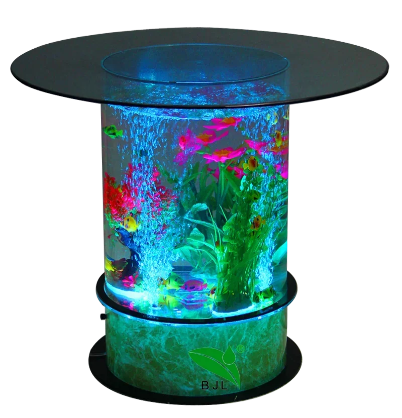 Tempered Glass Tabletop Led Light Changing Led Round Aquarium Table