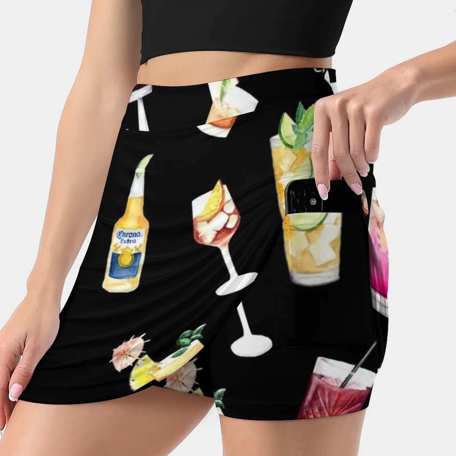 Beer Cocktails Lover Women's skirt Y2K Summer Clothes 2022 Kpop Style Trouser Skirt With Pocket Cocktail Wine Lover Whisky