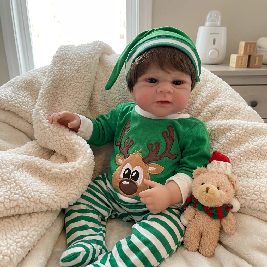 18in Elijah Full Body Vinyl Reborn Doll Hand Rooted Hair Realistic Skin Christmas Special Art Doll Xmas Present