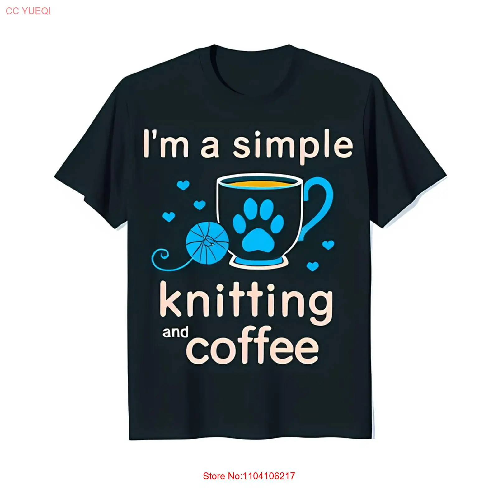 

Funny Black T-Shirt with 'I'm a Simple Knitting and Coffee' Graphic Cute Coffee