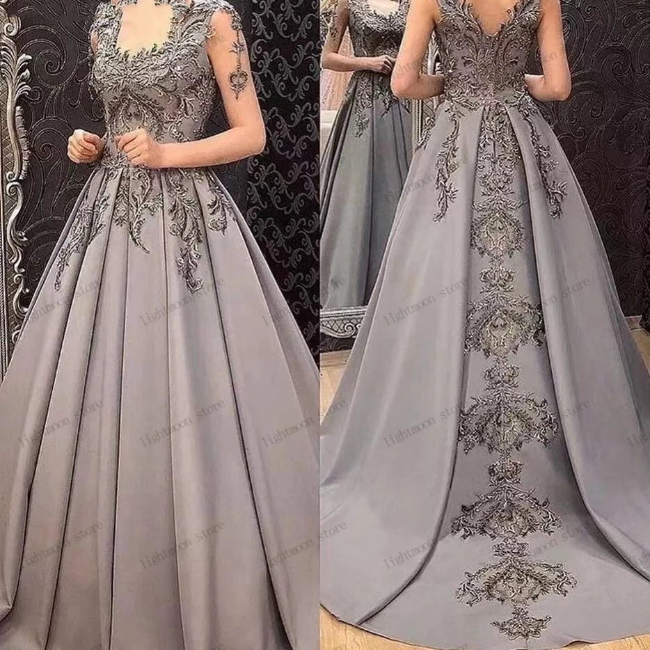 Vestidos de noite com apliques de renda, A-Line Prom Dress, Vestidos de baile clássicos, Vestes até o chão para festa