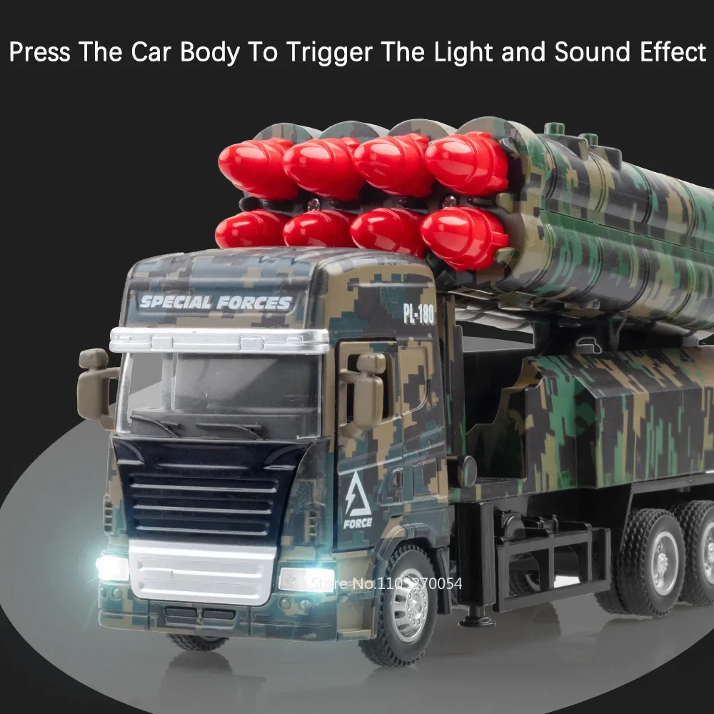 1:32 Missile Rocket Launcher Miniature Model Car Toy Diecast Alloy Body Doors Opened Sound Light Pull Back Vehicle Gifts for Boy